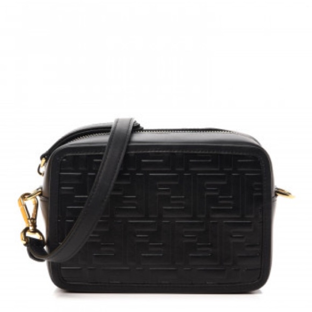 Fendi Vitello Century FF 1974 Embossed Mini Camera Case Black